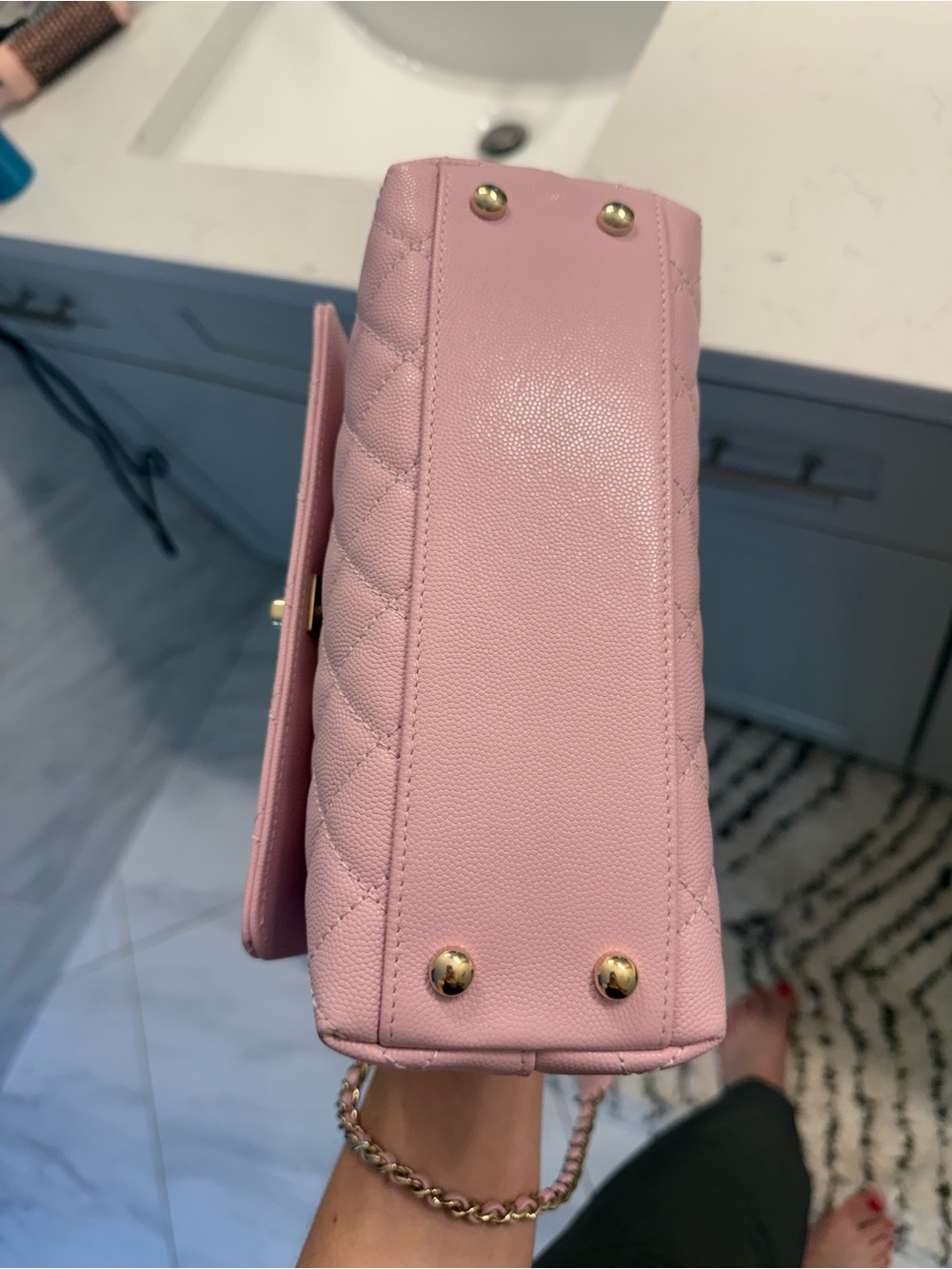 Chanel Quilted Top Handle Bag in Pastel Pink - Picture 12 of 16